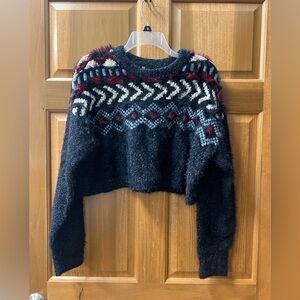 Frye Semi-Cropped textured fuzzy Nordic sweater